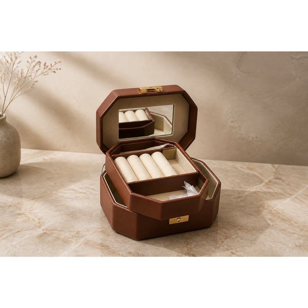 Euro Classic’s Eurobond Leather Jewelry Box Travel Case Brown With Key (READ) - Picture 2 of 14